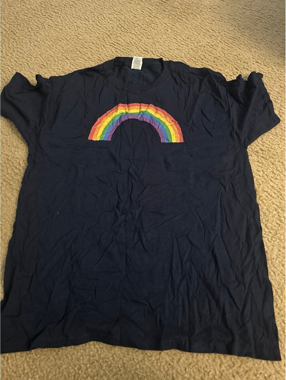 C279 men large top shirt T-shirt blue rainbow